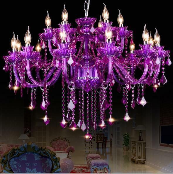 NEW European purple Crystal Chandelier Living Room Candle Lights Ceiling Lamp