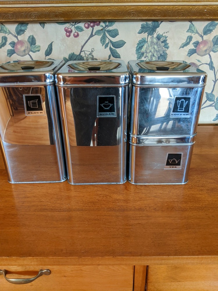 VINTAGE  CHROME CANISTER SET OF 4, COUNTERTOP
