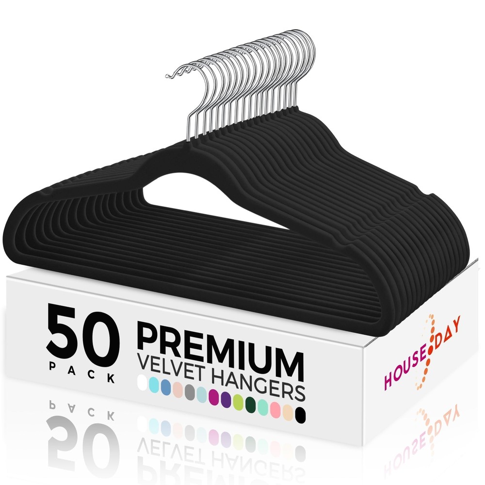 Premium Velvet Hangers 50 Pack, Non-Slip Flocked Felt Hangers, Sturdy Clothes...