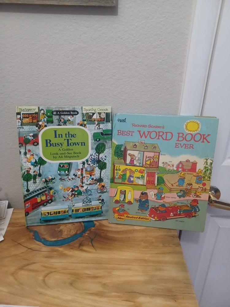 Richard Scary Best Word Book Ever And In The Busy Town Golden Book Vintage