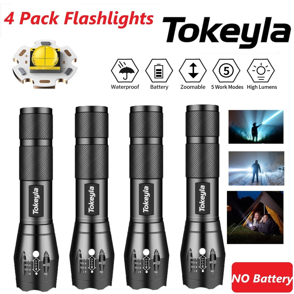 4 Pack Small Super Bright LED Flashlight Zoomable Portable Mini Torch 5 Modes