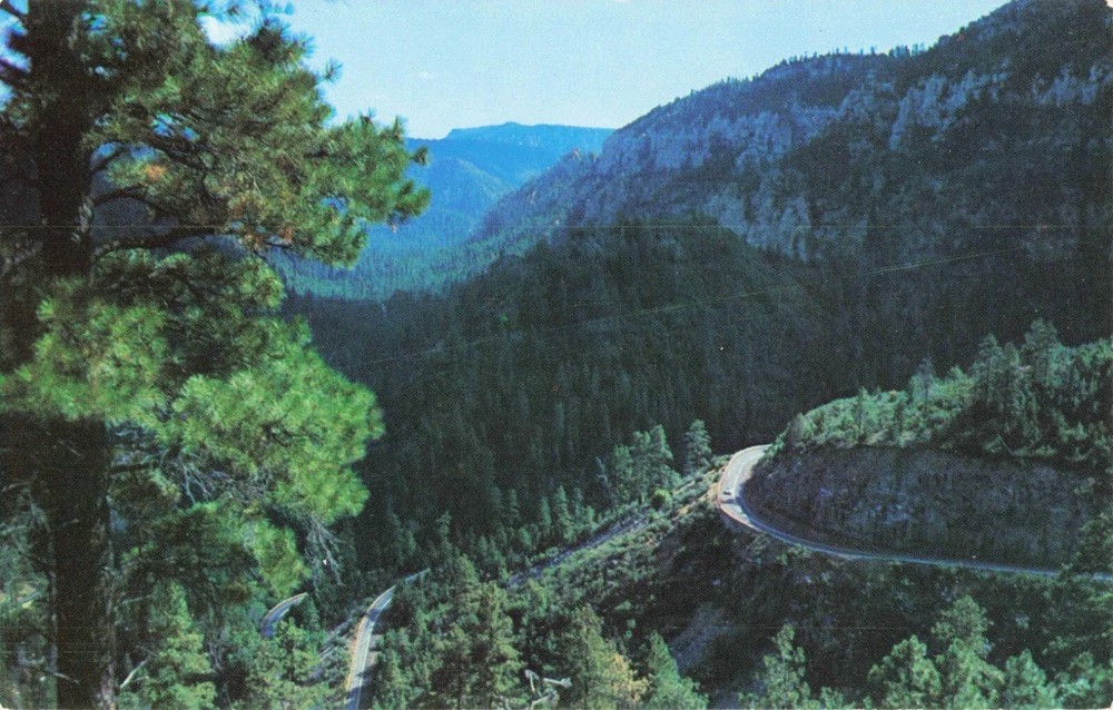 Aerial View of mountain road leading to Oak Creek Canyon Arizona AZ - Postcard