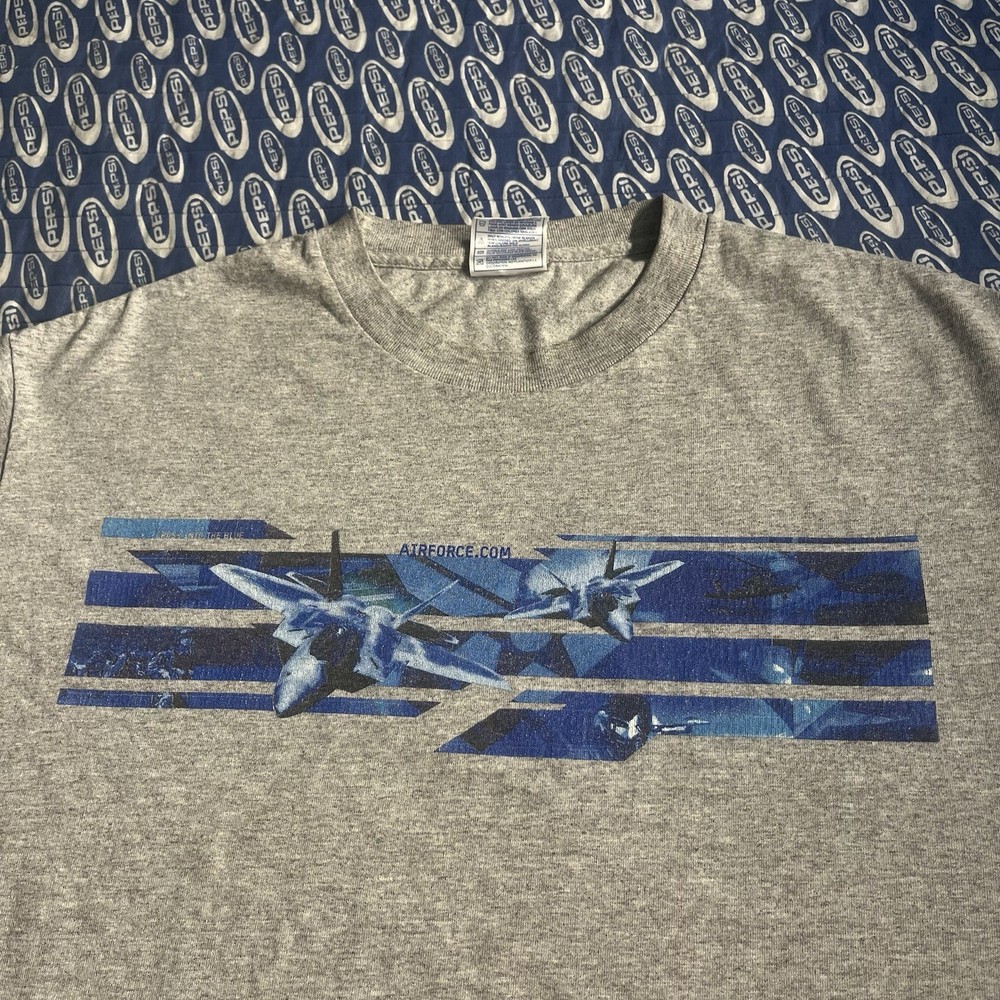 Vintage Y2K 2000s United States Air Force Jets Boc Logo T Shirt Grey Blue Large