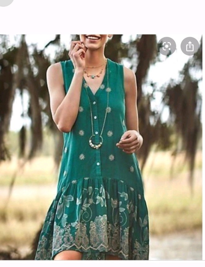 Anthropologie Maeve Green Pippa Eyelet Embroidered Swing Dress | Size M