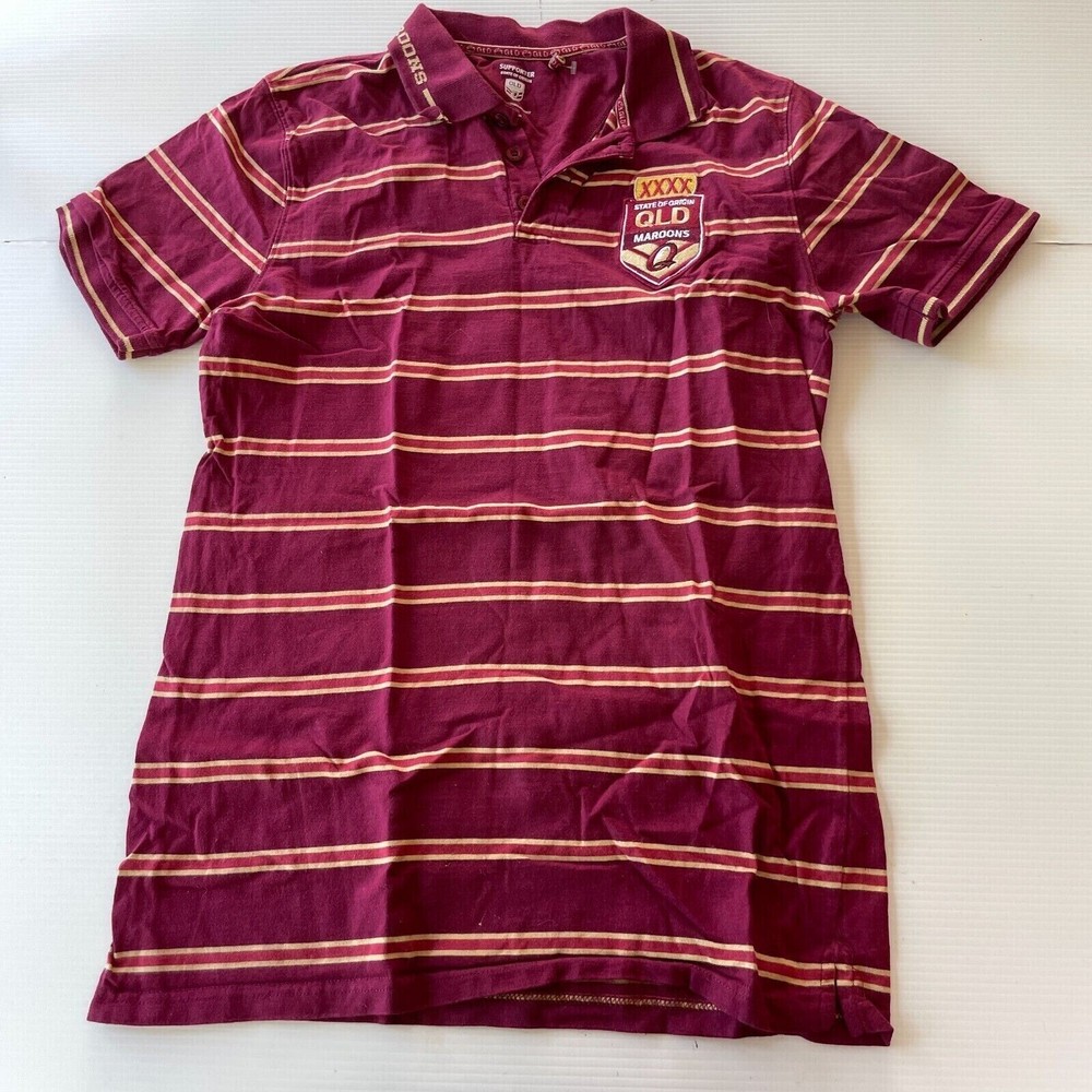 QLD Maroons State Origin Striped Polo Shirt Mens Size S Burgundy Casual Rugby League