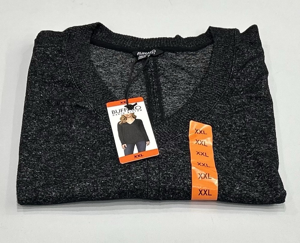 Buffalo Women's Super-Soft Cozy V-Neck Long Sleeve Top, Black, Size XXL
