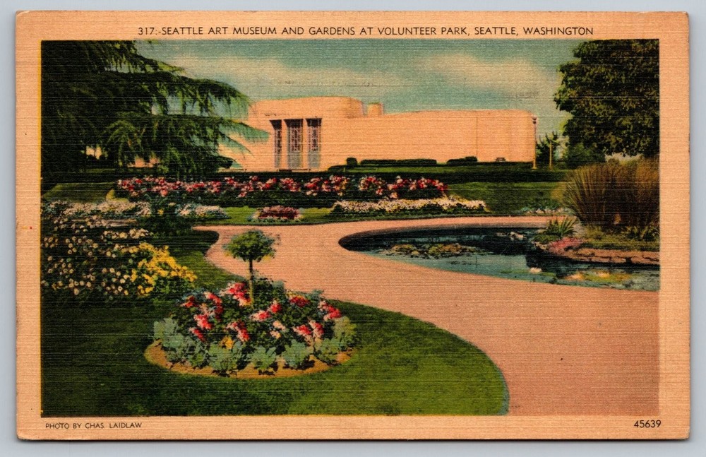 Seattle Art Museum & Volunteer Park Gardens Vintage Linen Postcard 1949
