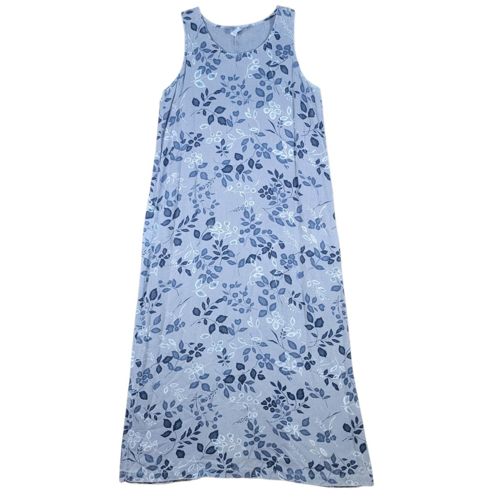 Marc Ware Maxi Dress Womens M Blue Floral Linen Blend Sleeveless Cottagecore Vtg