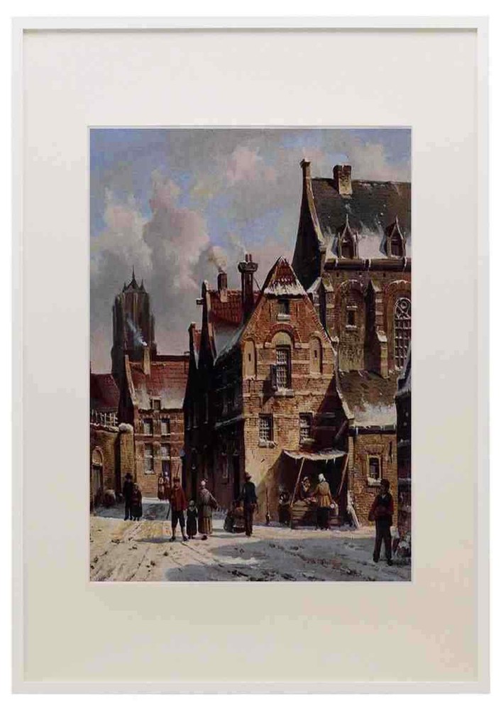 Eversen Adrianus Figures In The Streets Of A Wintry Town A3 A4 Framed Print Pic