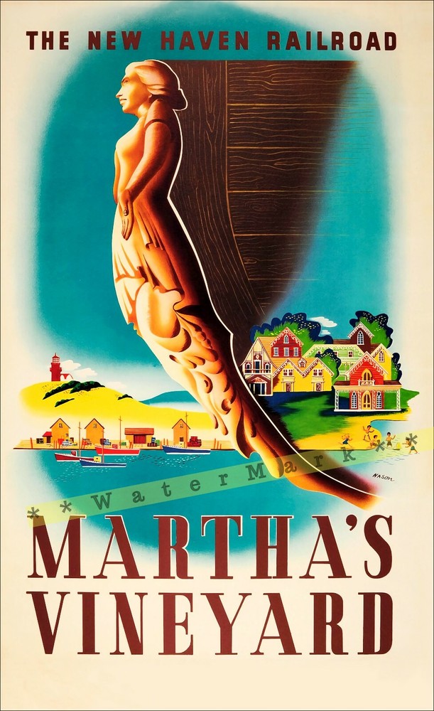 Martha's Vineyard 1945 New Haven RR Vintage Poster Print Retro Style Travel Art