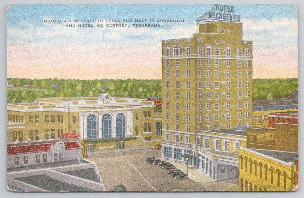 Texarkana TX AR Union Station Hotel McCartney Natural Color Postcard Vintage