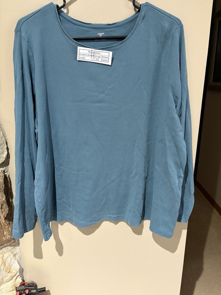 CJ Banks Women's Blue Green Size 2X Long Sleeve Top Round Neck Shirt