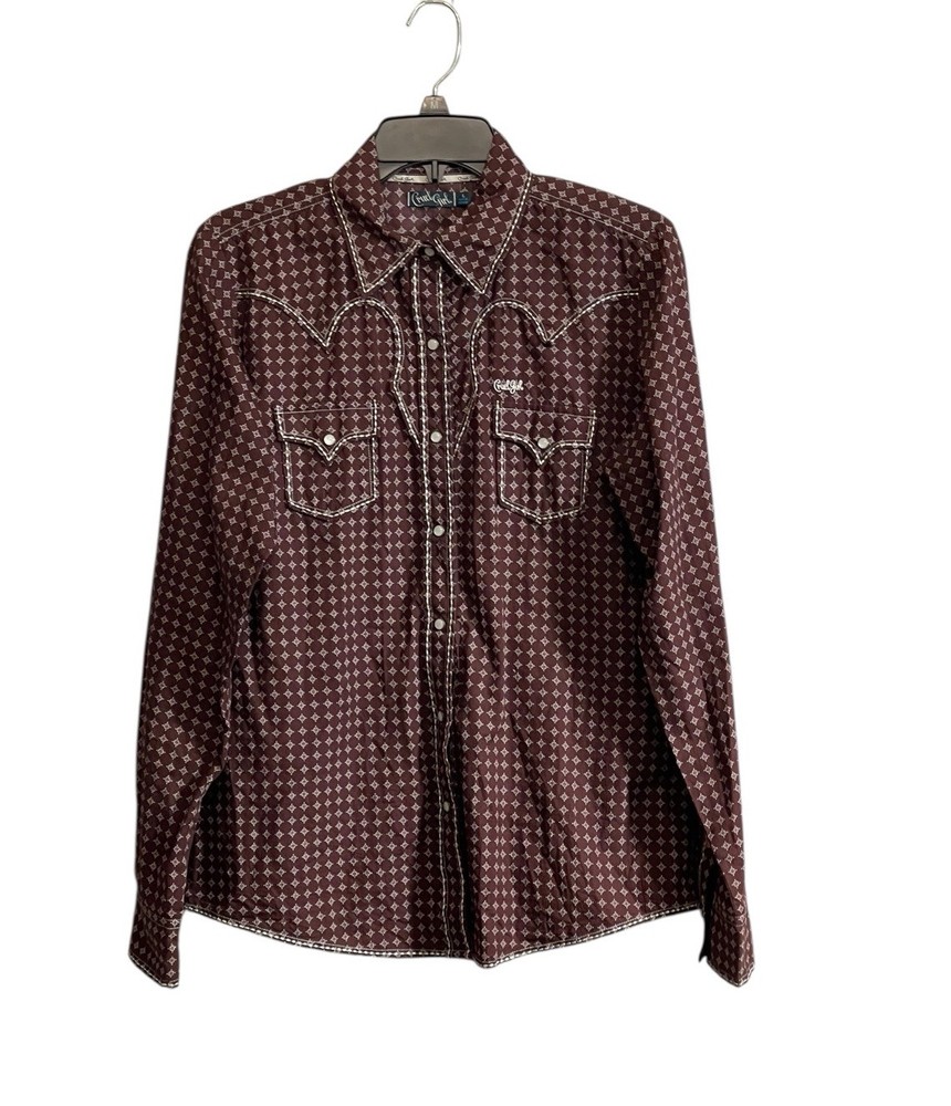 Cruel Girl Large Brown Western Shirt Contrast Stitching Cowgirl Pearl Snap