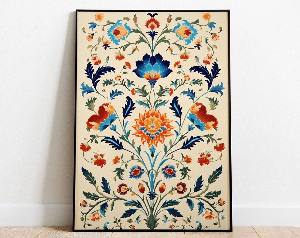 Vintage Indian Art Floral Palace Paintings Home Decor Mughal Floral Motifs