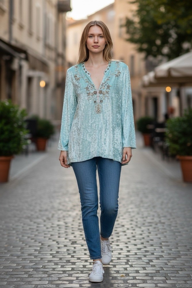 Soft Surroundings Kira Moroccan Crushed Velvet Tunic Sz M