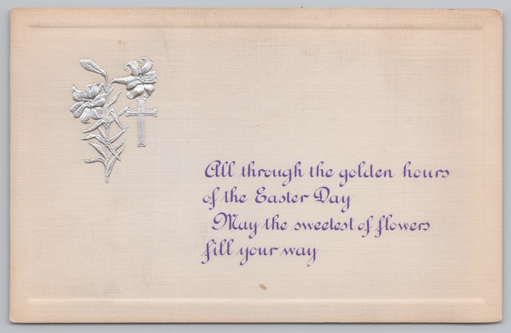 Holiday~Silver Cross & Daffodils~Easter Greeting Poem~Vintage Postcard