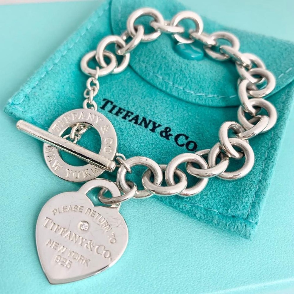 Tiffany Silver Heart Tag Bracelet with Diamond Pre-Owned  
