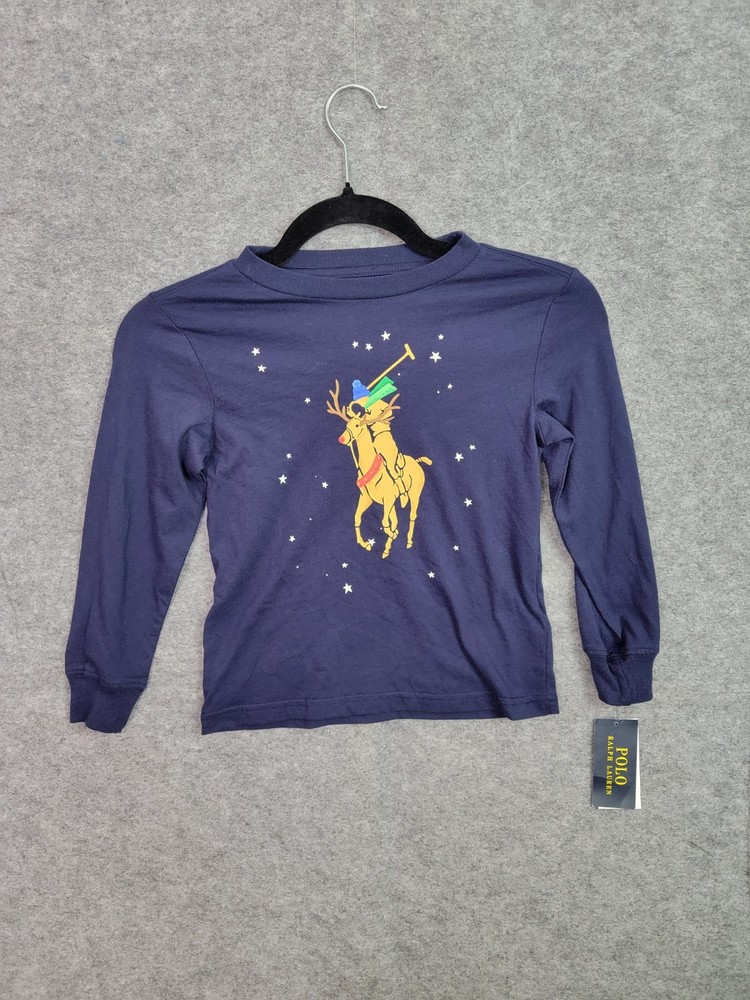 Polo Ralph Lauren Boys Youth Big Pony Logo Blue Shirt Long Sleeve 4T