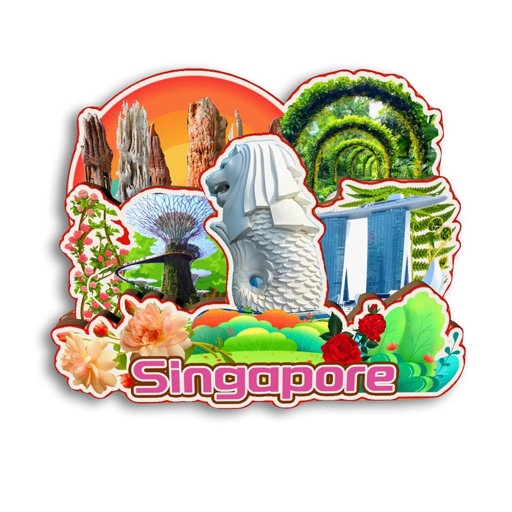 Singapore Refrigerator magnet 3D travel souvenirs wood craft gifts
