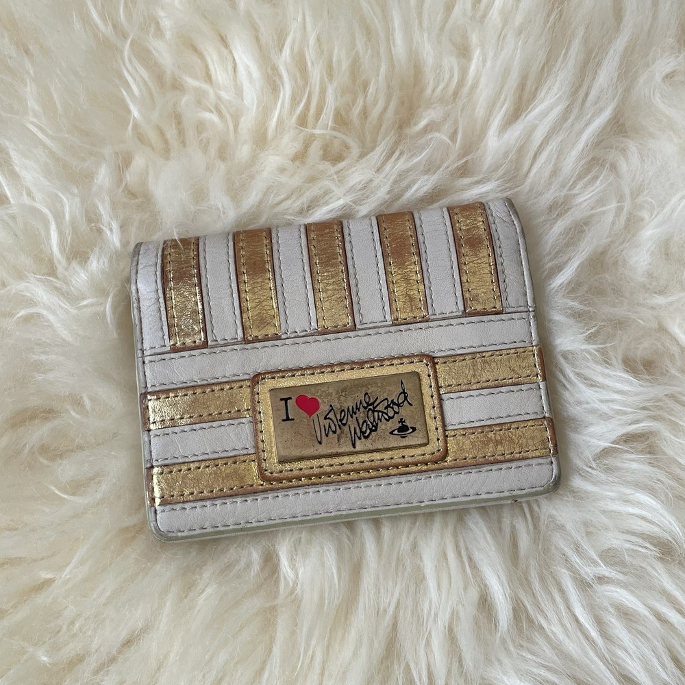 Vivienne Westwood logo card holder case leather gold from Japan