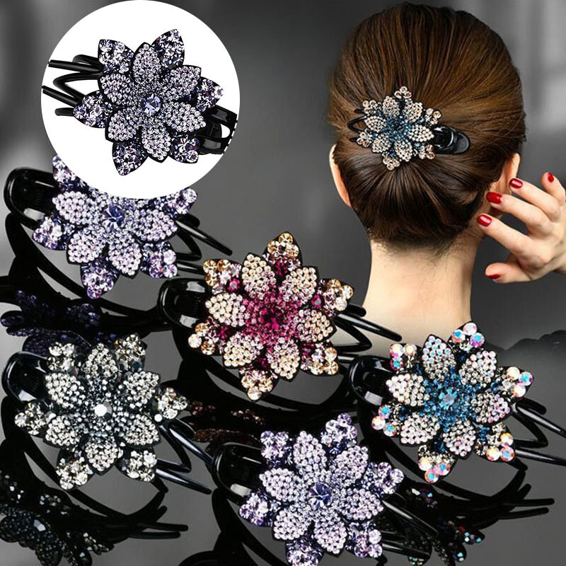 Women Rhinestone Flower Hair Claws Large Catch Clip Crystal Hair Combs Barrettes