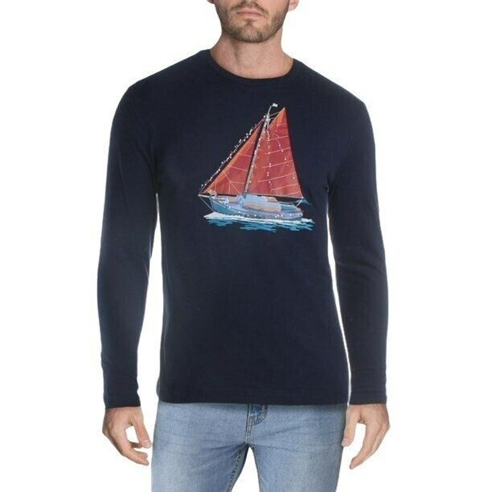 New Long Sleeve S Small Tee Shirt Mens Crew Neck Club Room Blue Sailboat Graphic