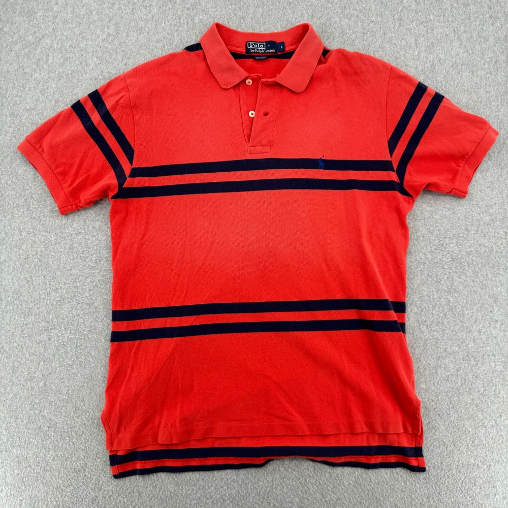 Polo Ralph Lauren Shirt Men's Large Red Stripe Short Sleeve Casual Rugby Pony