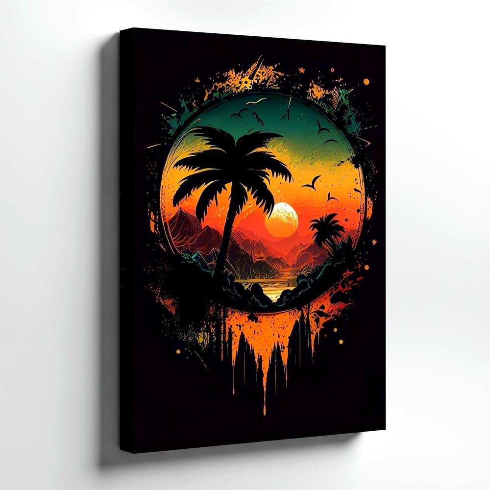 Wall Art Tropical Sunset Palm Tree Island Landscape Print Abstract Poster Print-image