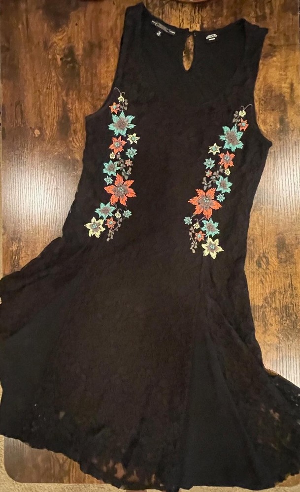 Miss Me Womens Black Lace Sleeveless Lined Dress with embroidery SZ M