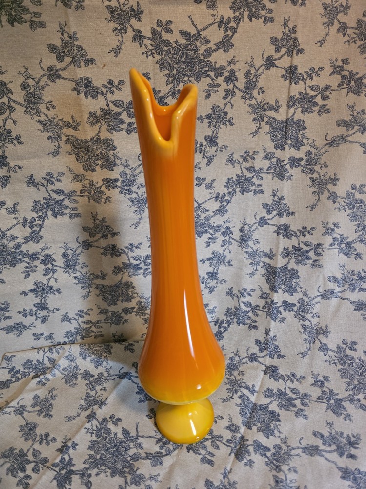 Vintage 18” MCM LE Smith Bittersweet Orange Smoothie Pedestal Swung Vase