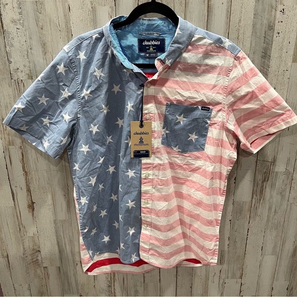 New! Chubbies The Uncle Sam Button Up Friday Shirt Mens Size M Short Sleeve