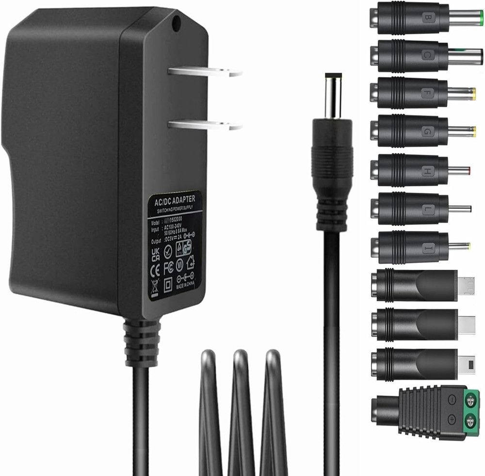Universal 5V 2A Ac Adapter Power Supply with 11 DC Plug Tips AC to DC5V 1.5A 1A