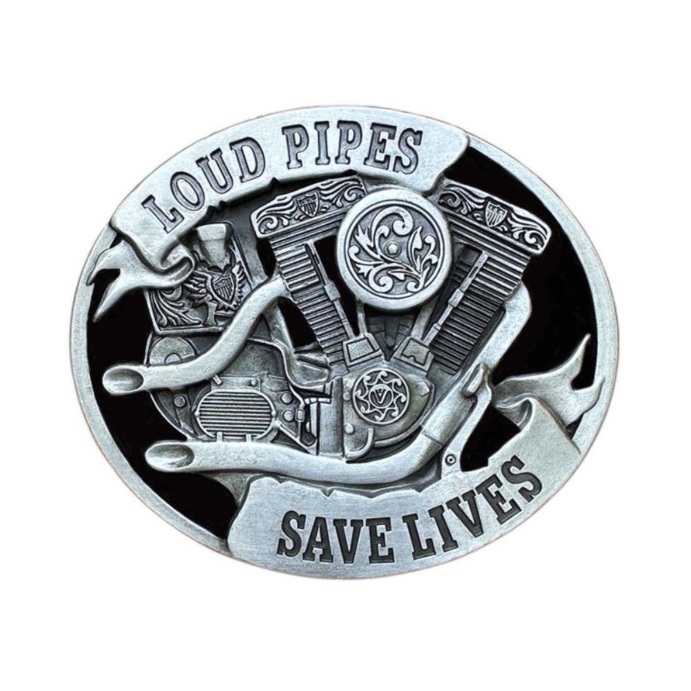 Western Belt Buckle for Men & Women Cowboy Rodeo Wear - Loud Pipes Save Lives