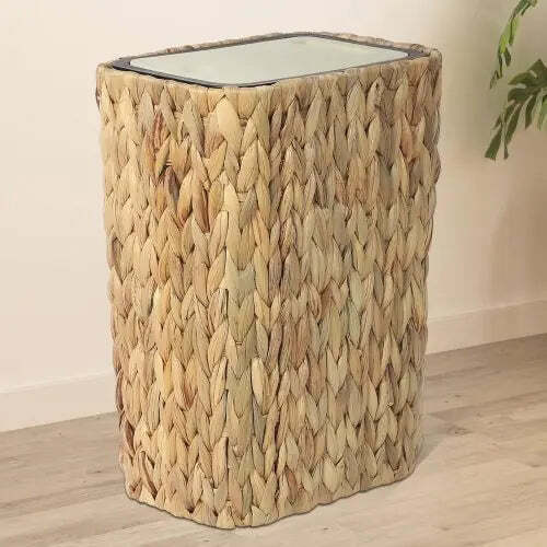 2-in-1 Wicker Bin With Pressed Top Cover, Woven Waste Paper Basket And Basket
