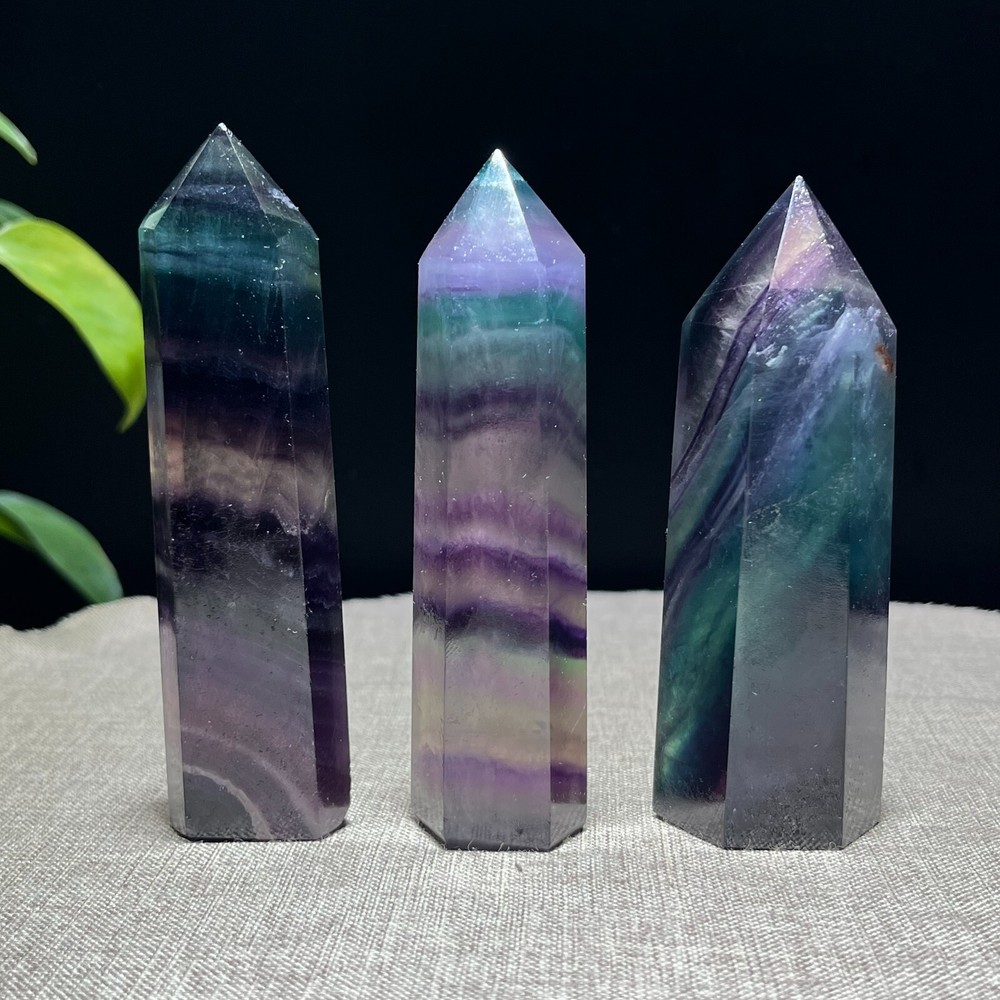 3pc Natural Rainbow Fluorite Obelisk Crystal Wand Healing Gemstone 295g