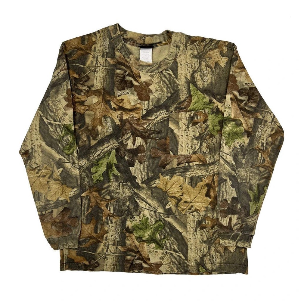 Camouflage Pattern Mossy Oak Camo Long Sleeve T-Shirt - Large Camo Cotton