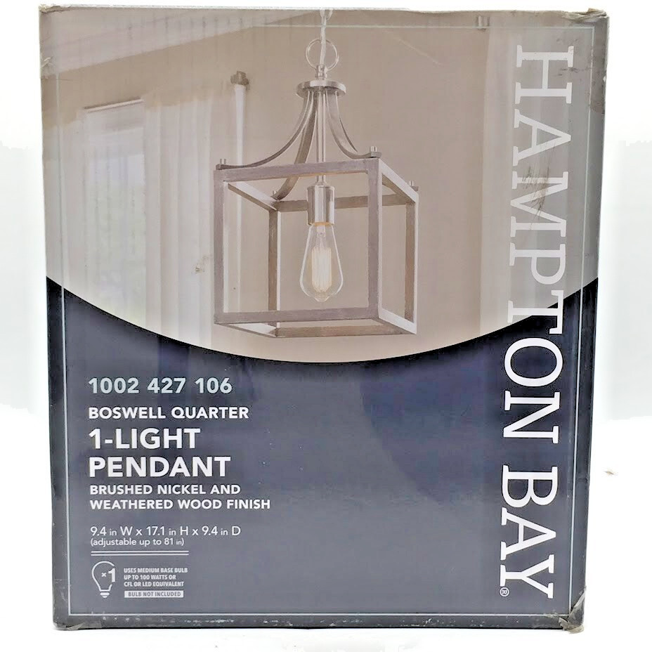 Boswell Quarter 1-Light Brushed Nickel Mini-Pendant with Weathered Wood Accents