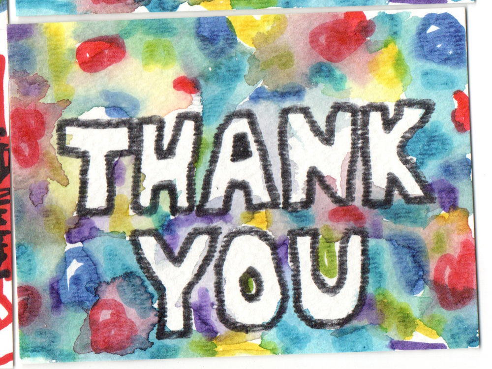 ACEO original PAINTING Thank you message miniature gift inspirational ooak