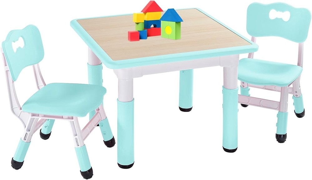 FUNLIO Kids Table and 2 Chairs Set in Vibrant Green 23.5in Height