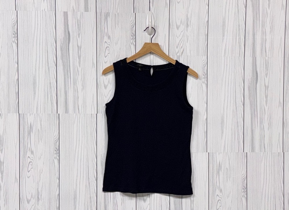 Talbots sleeveless top womens size medium petite solid navy tank pullover
