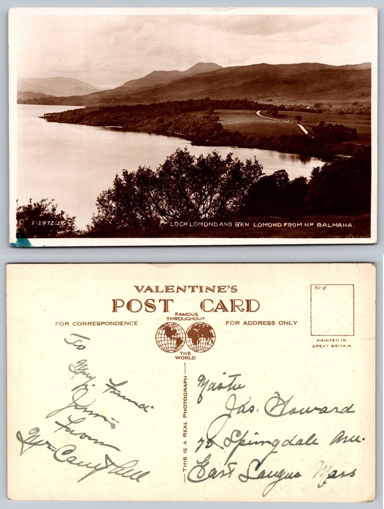 Loch Lomond and Ben Lomond from Balmaha Scotland RPPC Real Photo Postcard