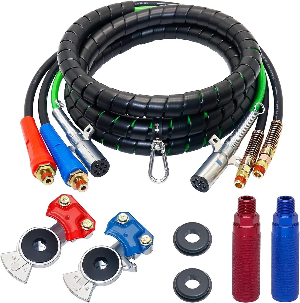 15ft 3-in-1 ABS Air Line Hose Wrap with 7-Way Electrical Cable for Semi Truck Trailers-image
