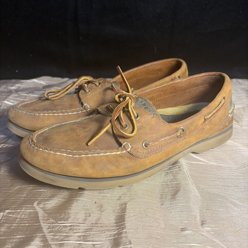 Sperry Top-Sider Men’s Brown Leather Boat Shoes Moc Toe Lace Up Casual Size 10.5