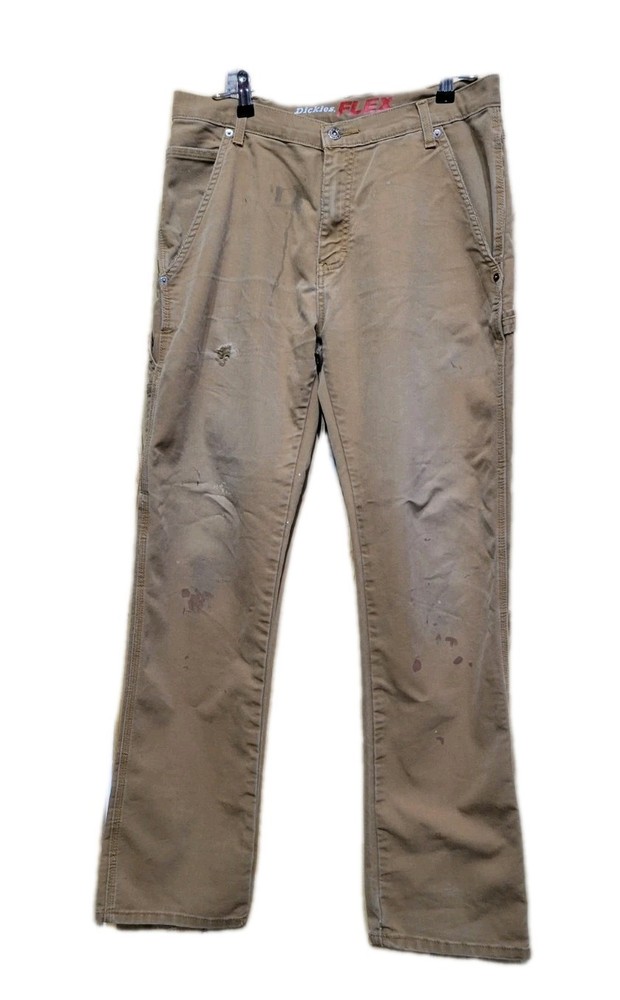 Dickies Flex Carpenter Pants Distressed Mens 34 X 34 Brown Canvas