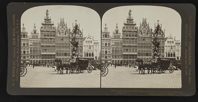 Antwerp Belgium 1908 Guild Houses Grande Place horse carriage stereograph