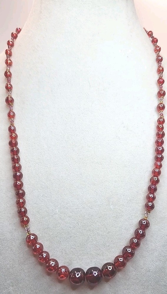 Vintage Red Glass Beaded Necklace 20