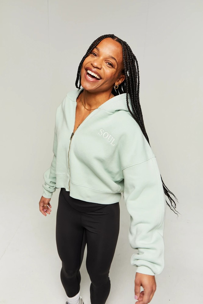 Soul by SoulCycle Marissa Cropped Teal Zip Hoodie - $128 - Size Small