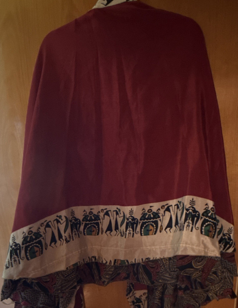 Darn Good Yarn Silk Satin XL Ankle Length Wrap  Tribal Paisley Sari Up Cycle