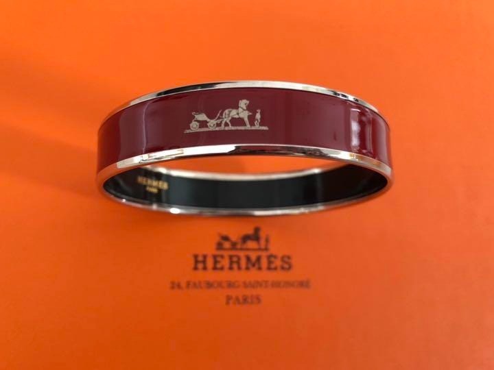 HERMES Enamel Bangle Bracelet PM Red Bordeaux Horse used