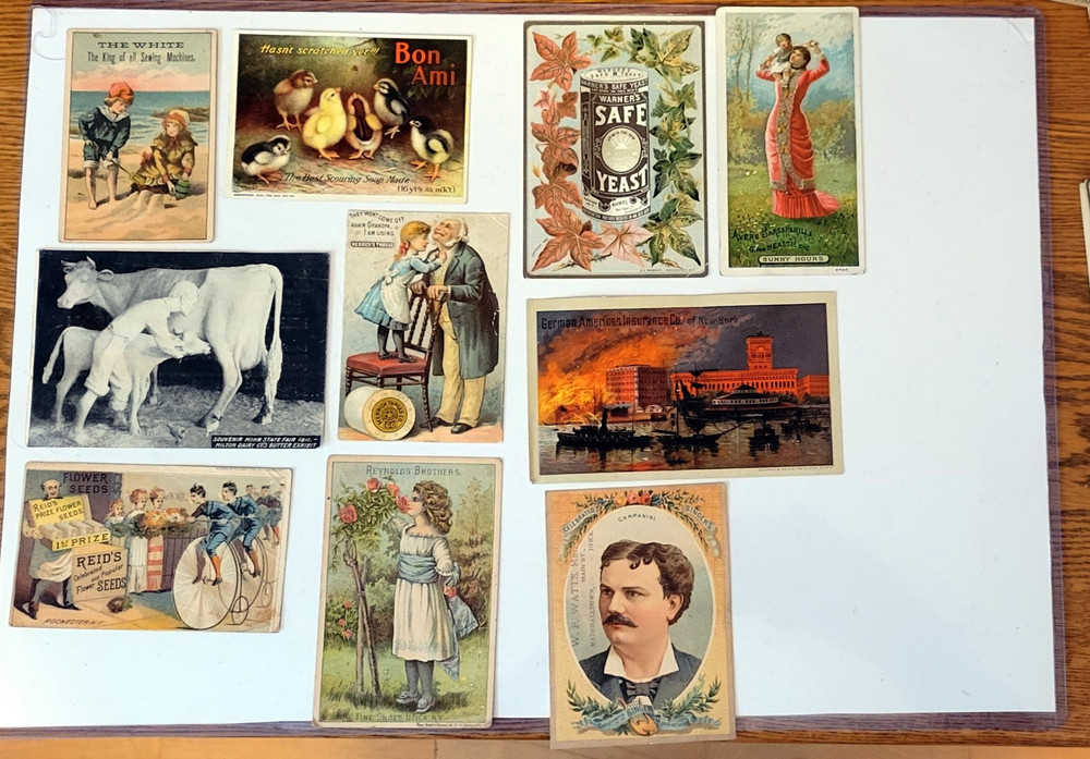 Ten Trade Cards. White Sewing Machine,Bon Ami, Warner's Safe Yeast, Ayers Sarap